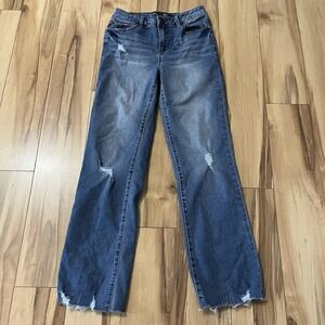 1822 Denim Jeans Womens Sz 0/25 Distressed Raw Hem Relaxed Straight Leg 9" Rise